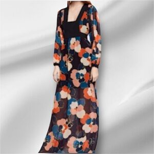 BCBG Generation Floral Long Sleeve Maxi Dress with - Orange and Blue Blooms